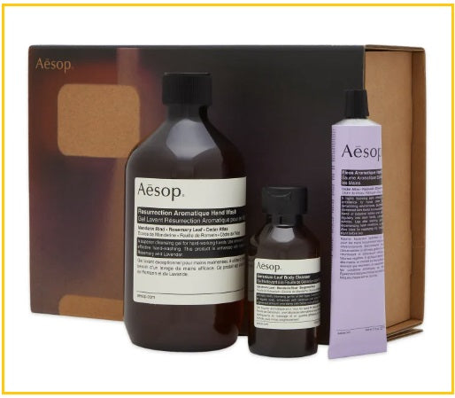 AESOP SCREEN 3 BODY CARE TRIO SET 伊索禮盒套裝新品(賦活芳香手部清潔露+厄勒俄斯芳香護手霜+天竺葵身體潔膚露)