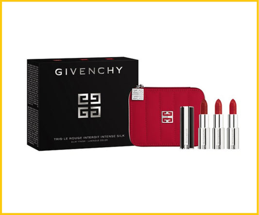 GIVENCHY LE ROUGE INTERDIT INTENSE SILK + POUCH TRIO DUO SET 黑小羊皮口紅四件套裝